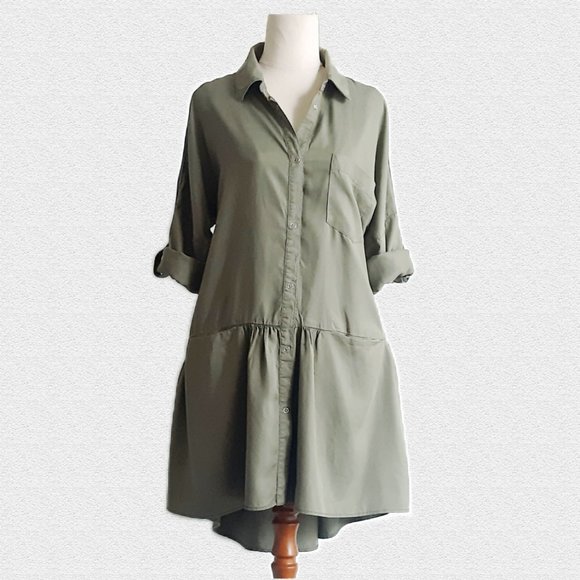 Zara Dresses & Skirts - Zara Olive Green Denim Shirt Dress - Size M